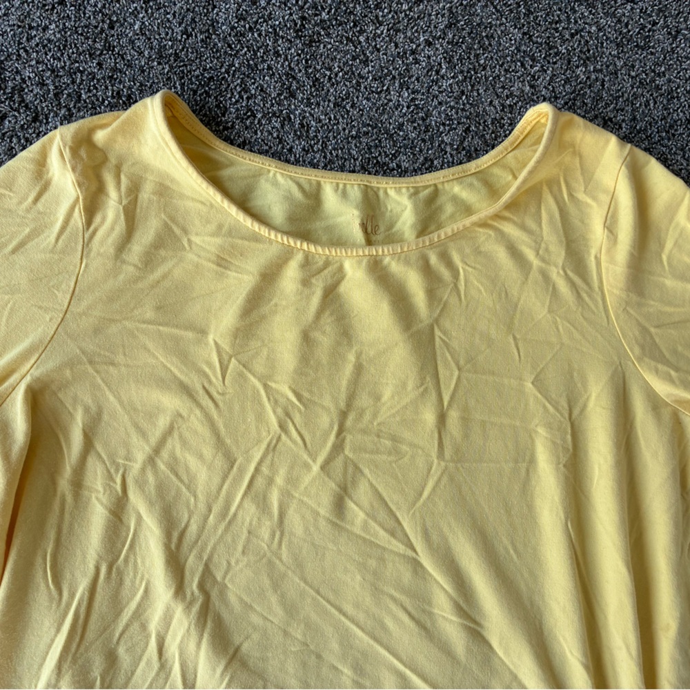 Belle by Kim Gravel Bright Yellow Side Tie Hem Tee, Size Medium - Picture 2 of 15